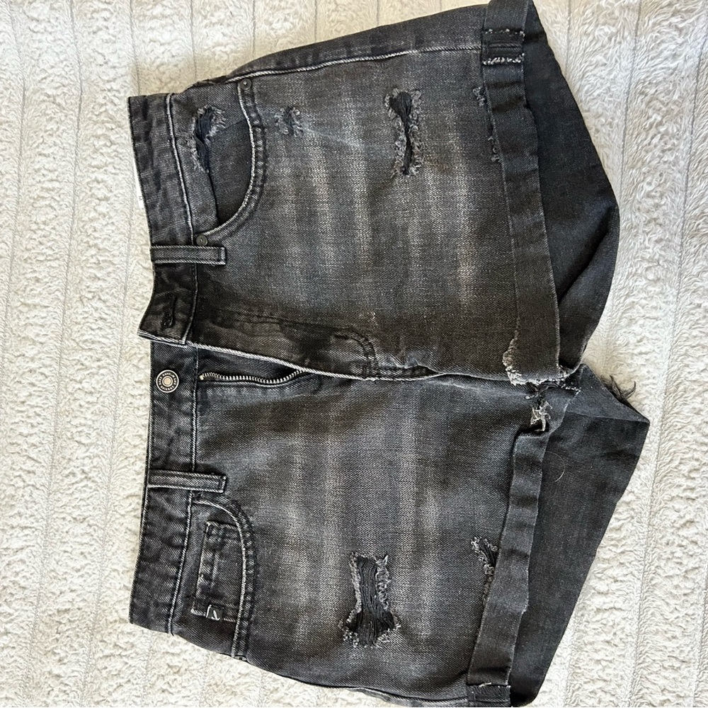 Distressed Black Denim Shorts